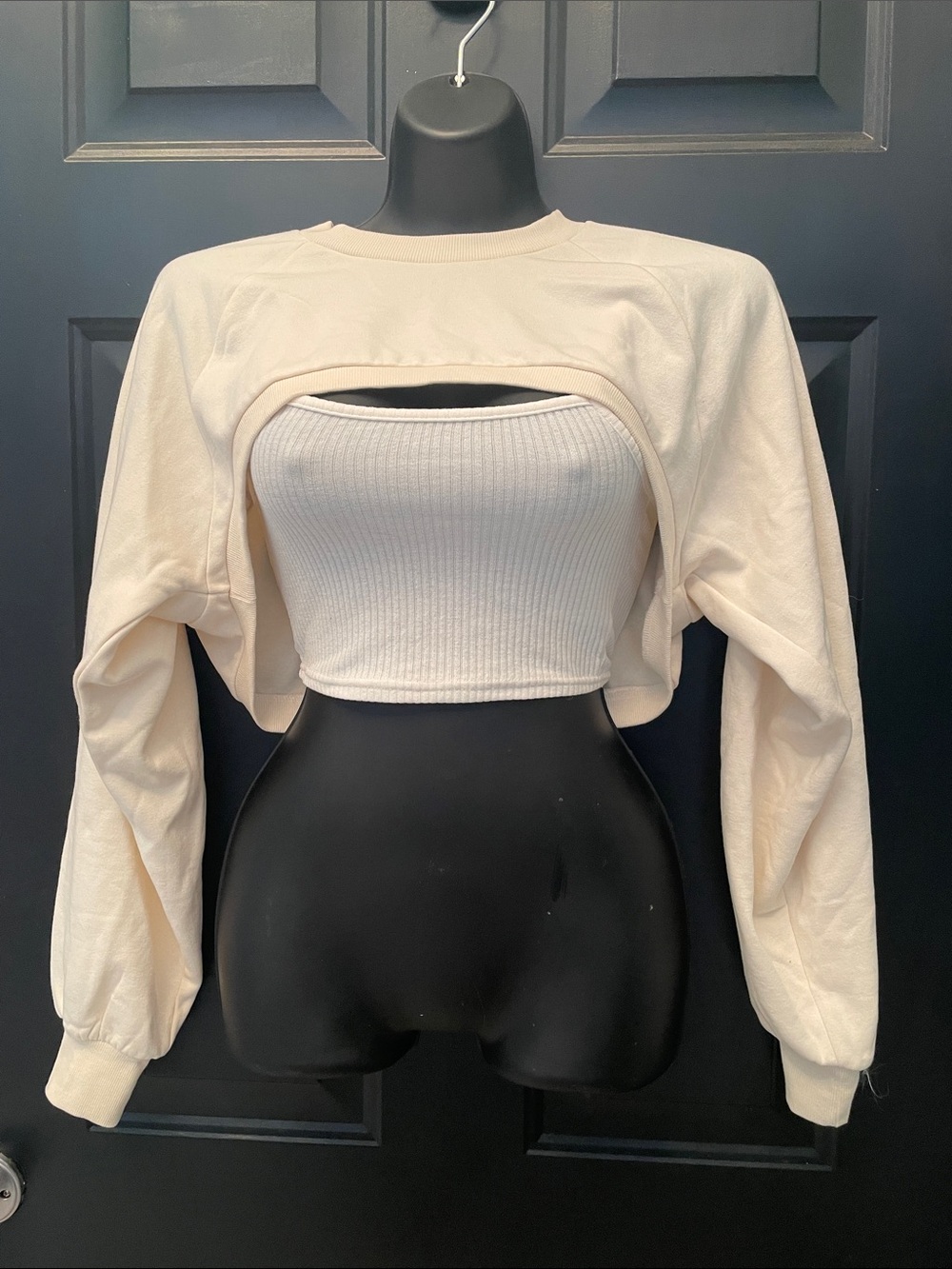H&M Cream Layered Cutout Ribbed Crop Top & tank